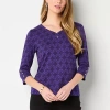 Liz Claiborne Womens Keyhole Neck 3/4 Sleeve Blouse In Purple