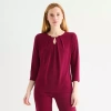 Liz Claiborne Womens Keyhole Neck 3/4 Sleeve Blouse In Red