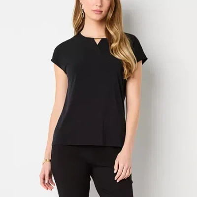 Liz Claiborne Womens Keyhole Neck Short Sleeve Blouse In Black
