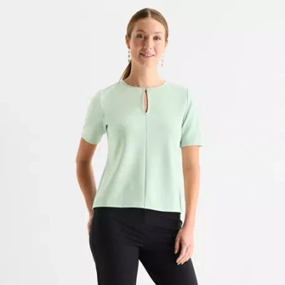 Liz Claiborne Womens Keyhole Neck Short Sleeve Blouse In Green