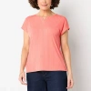 Liz Claiborne Womens Keyhole Neck Short Sleeve Blouse In Pink