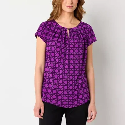 Liz Claiborne Womens Keyhole Neck Short Sleeve Blouse In Purple