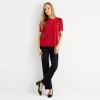 Liz Claiborne Womens Keyhole Neck Short Sleeve Blouse In Red