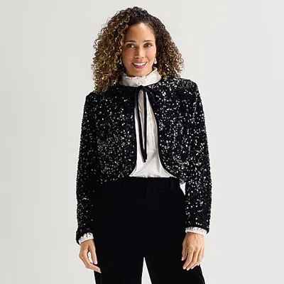 Liz Claiborne Womens Lightweight Cropped Jacket In Black