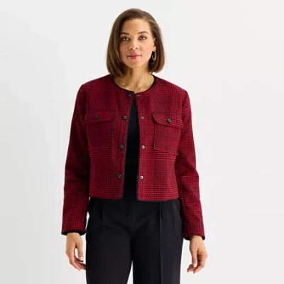 Liz Claiborne Womens Lightweight Cropped Jacket In Red