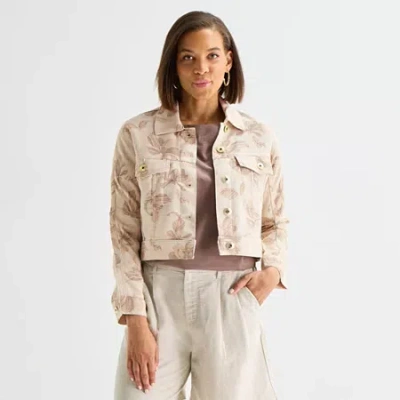 Liz Claiborne Womens Lightweight Cropped Jacket In Sand
