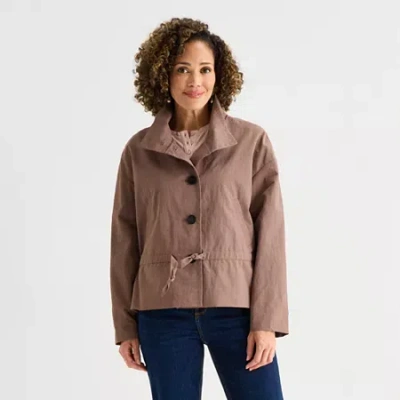 Liz Claiborne Womens Lightweight Softshell Jacket In Brown