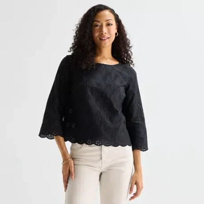 Liz Claiborne Womens Long Sleeve Blouse In Black