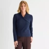 Liz Claiborne Womens Long Sleeve Blouse In Blue