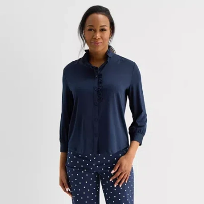 Liz Claiborne Womens Long Sleeve Blouse In Blue