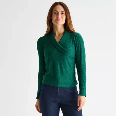 Liz Claiborne Womens Long Sleeve Blouse In Green