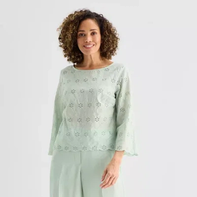 Liz Claiborne Womens Long Sleeve Blouse In Green