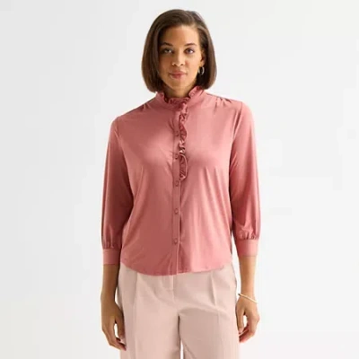 Liz Claiborne Womens Long Sleeve Blouse In Pink