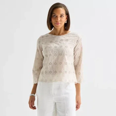 Liz Claiborne Womens Long Sleeve Blouse In Neutral