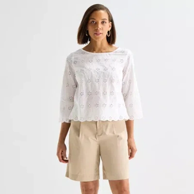 Liz Claiborne Womens Long Sleeve Blouse In White