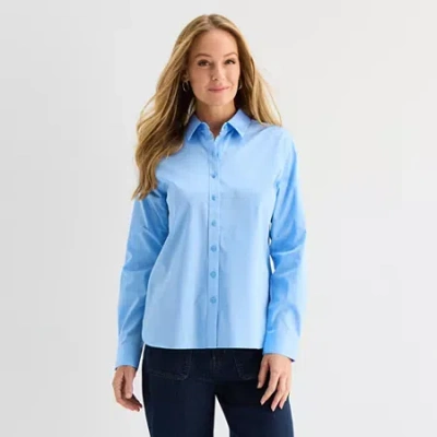 Liz Claiborne Womens Long Sleeve Dress Shirt In Blue
