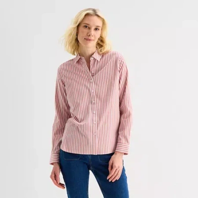 Liz Claiborne Womens Long Sleeve Dress Shirt In Pink