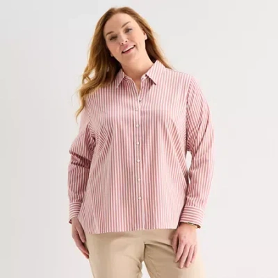 Liz Claiborne Womens Long Sleeve Dress Shirt In Pink