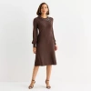 Liz Claiborne Womens Long Sleeve Midi Sweater Dress In Brown
