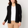 Liz Claiborne Womens Long Sleeve Open Front Cardigan In Black