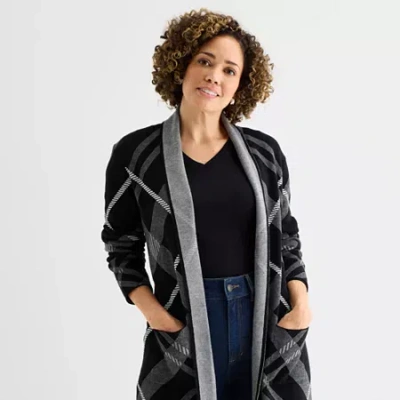 Liz Claiborne Womens Long Sleeve Open Front Cardigan In Black
