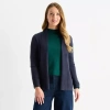 Liz Claiborne Womens Long Sleeve Open Front Cardigan In Blue