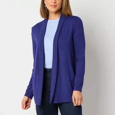 Liz Claiborne Womens Long Sleeve Open Front Cardigan In Blue
