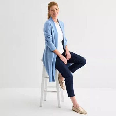 Liz Claiborne Womens Long Sleeve Open Front Cardigan In Blue