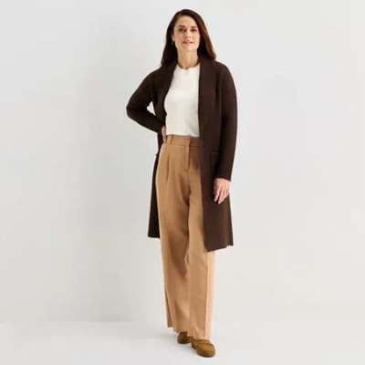 Liz Claiborne Womens Long Sleeve Open Front Cardigan In Brown