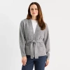 Liz Claiborne Womens Long Sleeve Open Front Cardigan In Gray
