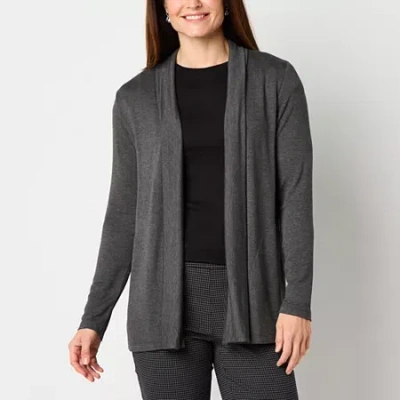 Liz Claiborne Womens Long Sleeve Open Front Cardigan In Gray
