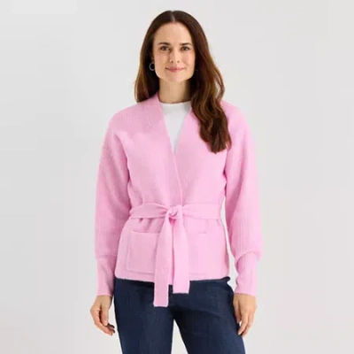 Liz Claiborne Womens Long Sleeve Open Front Cardigan In Pink