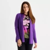 Liz Claiborne Womens Long Sleeve Open Front Cardigan In Purple