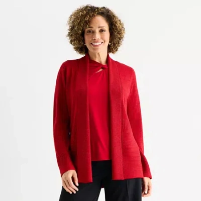 Liz Claiborne Womens Long Sleeve Open Front Cardigan In Red
