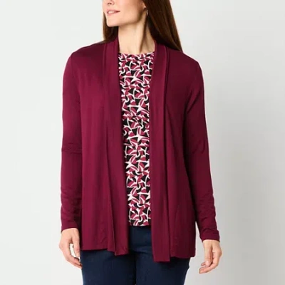 Liz Claiborne Womens Long Sleeve Open Front Cardigan In Red