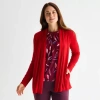 Liz Claiborne Womens Long Sleeve Open Front Cardigan In Red