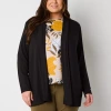 Liz Claiborne Womens Long Sleeve Open Front Plus Cardigan In Black