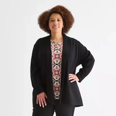 Liz Claiborne Womens Long Sleeve Open Front Plus Cardigan In Black