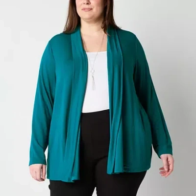 Liz Claiborne Womens Long Sleeve Open Front Plus Cardigan In Blue