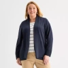 Liz Claiborne Womens Long Sleeve Open Front Plus Cardigan In Blue