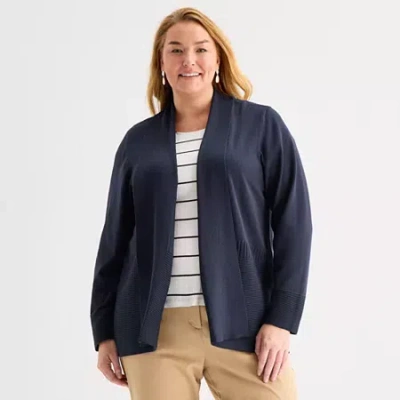 Liz Claiborne Womens Long Sleeve Open Front Plus Cardigan In Blue