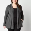 Liz Claiborne Womens Long Sleeve Open Front Plus Cardigan In Gray