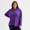 Liz Claiborne Womens Long Sleeve Open Front Plus Cardigan In Purple