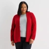 Liz Claiborne Womens Long Sleeve Open Front Plus Cardigan In Red
