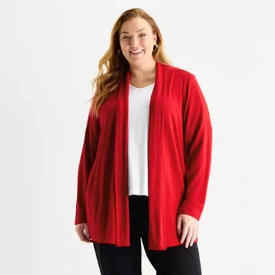 Liz Claiborne Womens Long Sleeve Open Front Plus Cardigan In Red