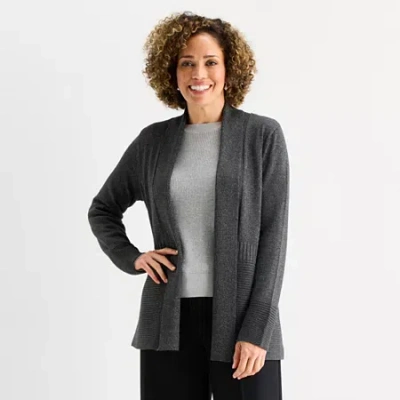 Liz Claiborne Womens Long Sleeve Open Front Tall Cardigan In Gray