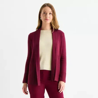 Liz Claiborne Womens Long Sleeve Open Front Tall Cardigan In Red