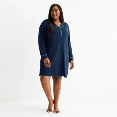 Liz Claiborne Womens Long Sleeve Plus Nightshirt In Blue