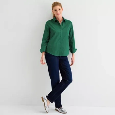 Liz Claiborne Womens Long Sleeve Regular Fit Wrinkle Free Poplin Button-down Shirt In Green