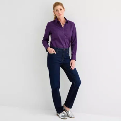 Liz Claiborne Womens Long Sleeve Regular Fit Wrinkle Free Poplin Button-down Shirt In Purple